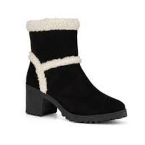 Olivia Millier Andrea Black Sherpa Block Heel Booties